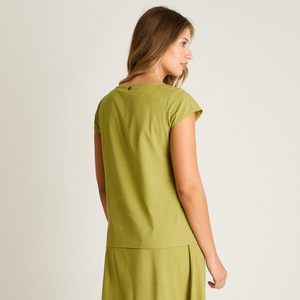 LORENZO DI PONTTI - Blusa Verde Manga Corta No Elasticado Calce Holgado