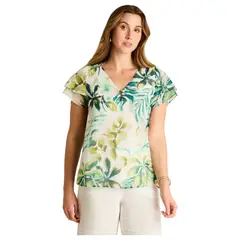 LORENZO DI PONTTI - Blusa Verde Manga Corta Estampado Tropical