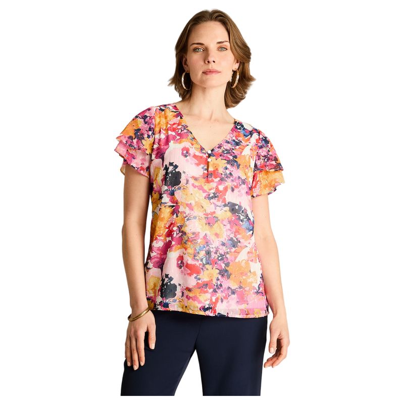 LORENZO DI PONTTI - Blusa Fucsia Manga Corta con Forro