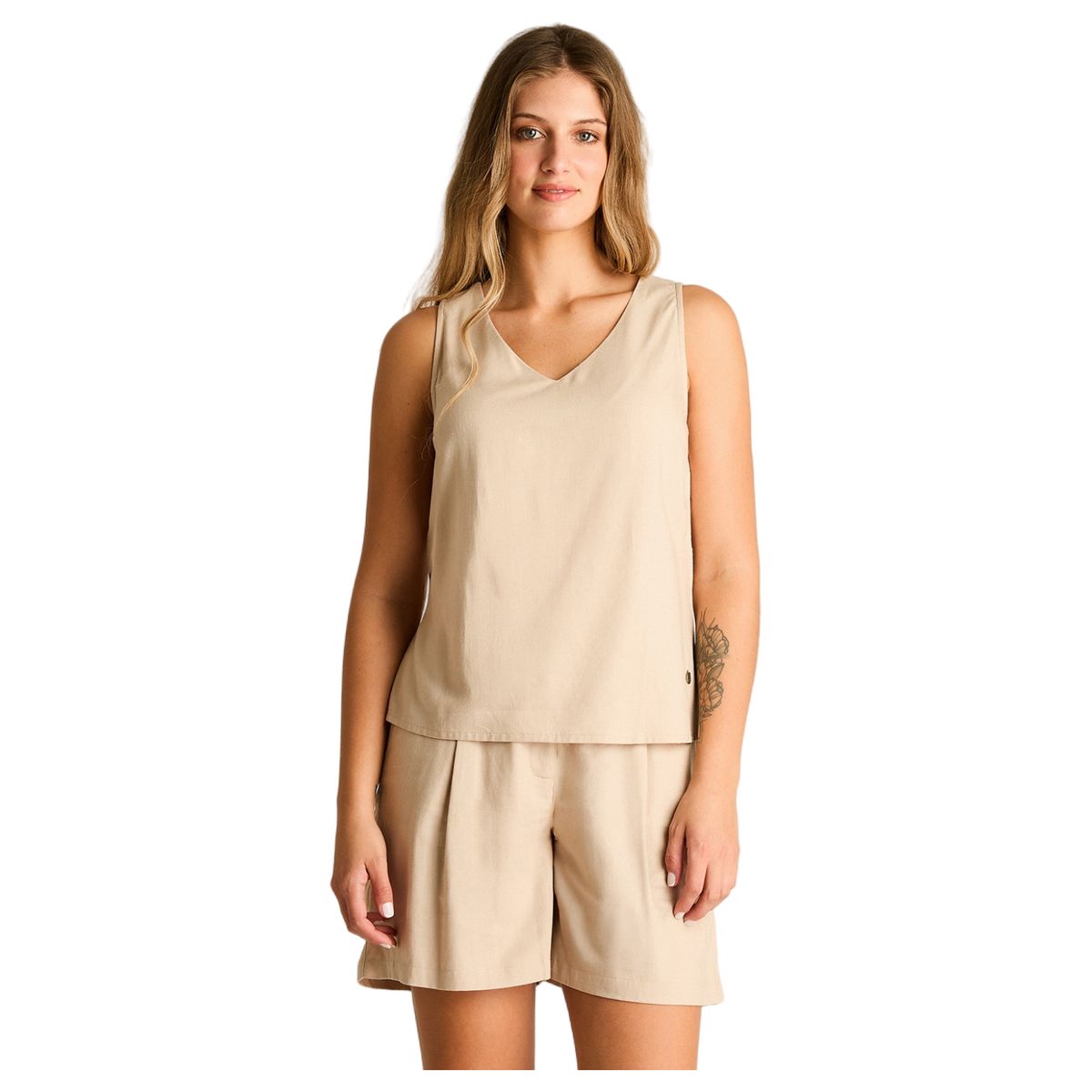 LORENZO DI PONTTI - Blusa Beige Sin Mangas No Elasticado Calce Normal
