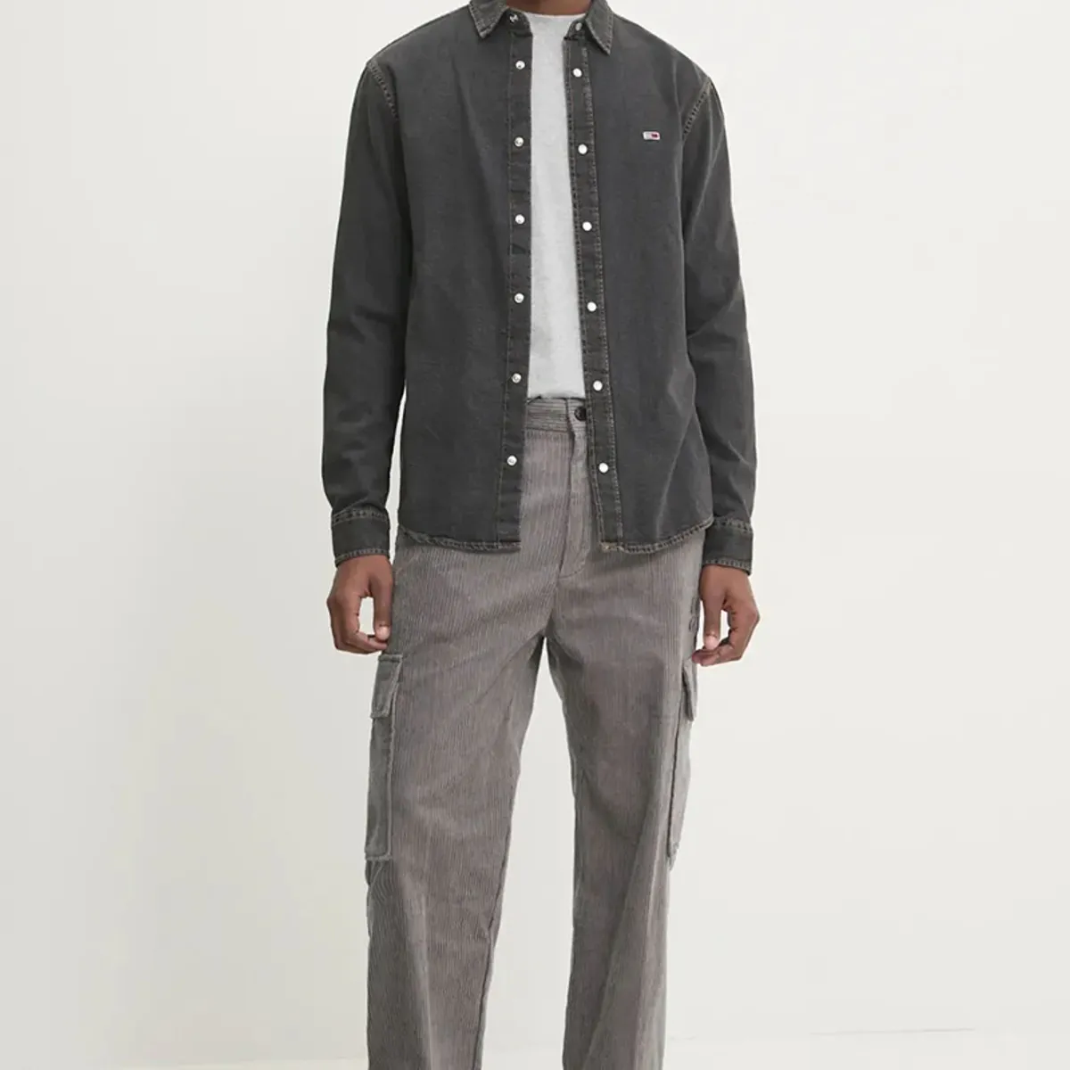 TOMMY HILFIGER - Camisa Regular Fit Solid Gris Tommy Jeans