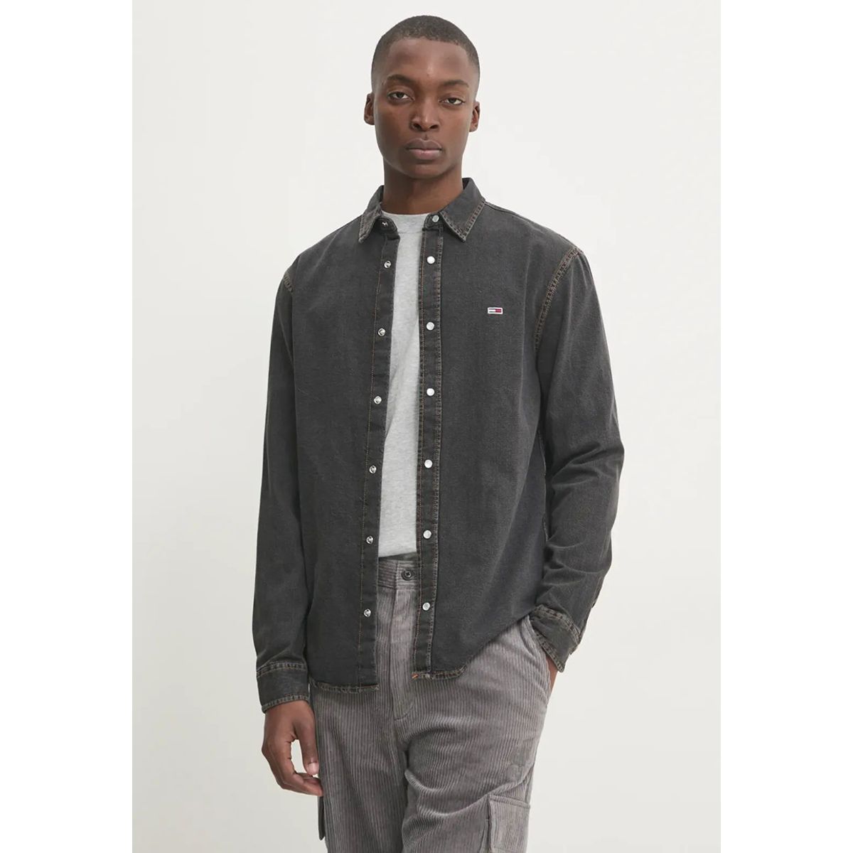 TOMMY HILFIGER - Camisa Regular Fit Solid Gris Tommy Jeans