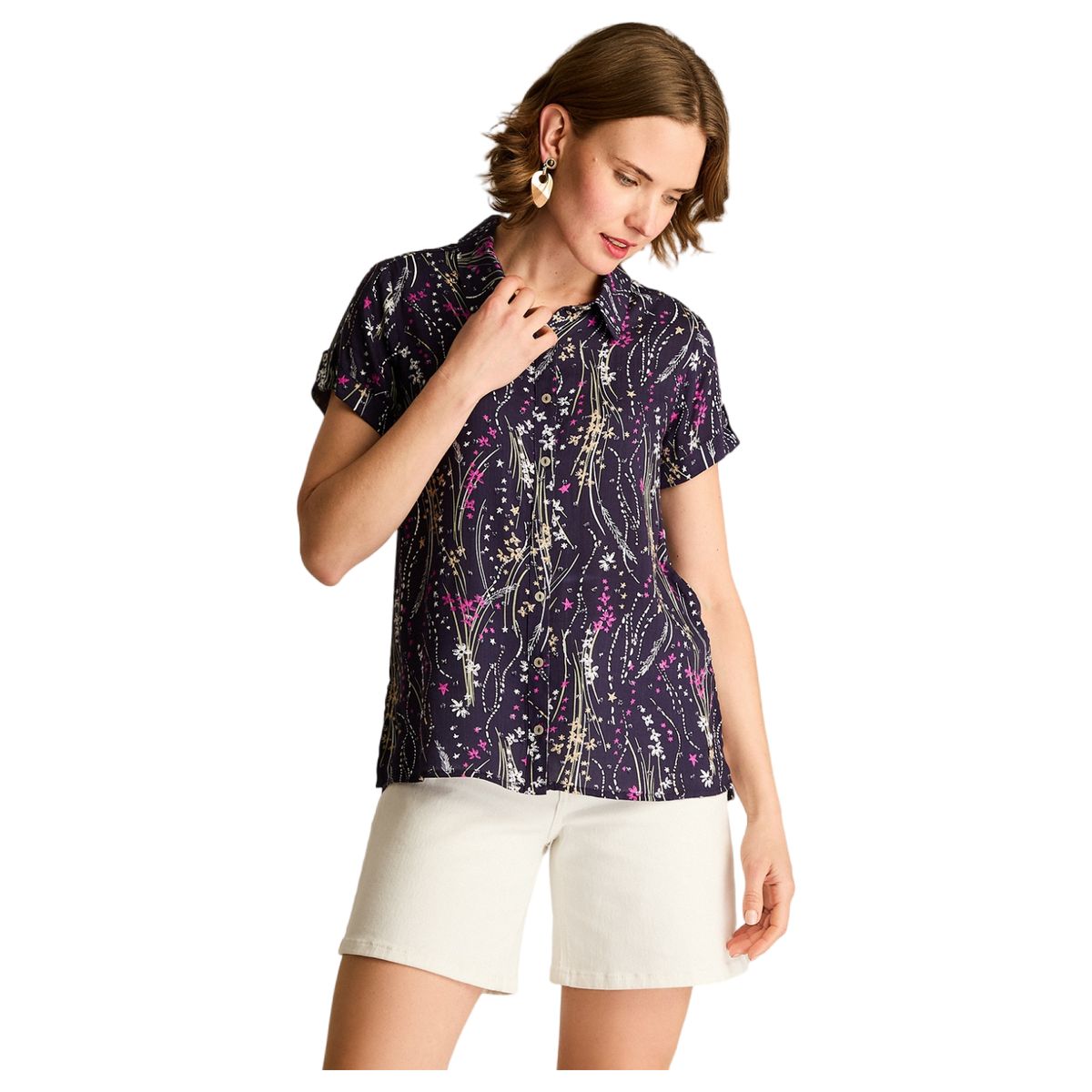 LORENZO DI PONTTI - Blusa Azul Manga Corta No Elasticado Sin Forro Calce Normal