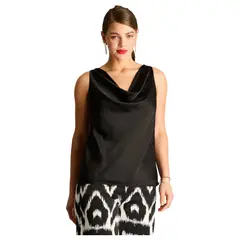 LORENZO DI PONTTI - Blusa Drapeada Negra con Cadenita