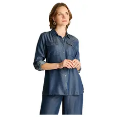 LORENZO DI PONTTI - Blusa Azul Estilo Camisero en Lyocell