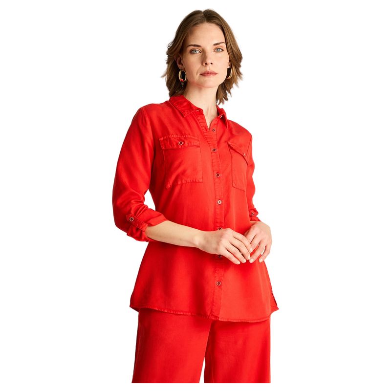 LORENZO DI PONTTI - Blusa Roja Camisera de Lyocell