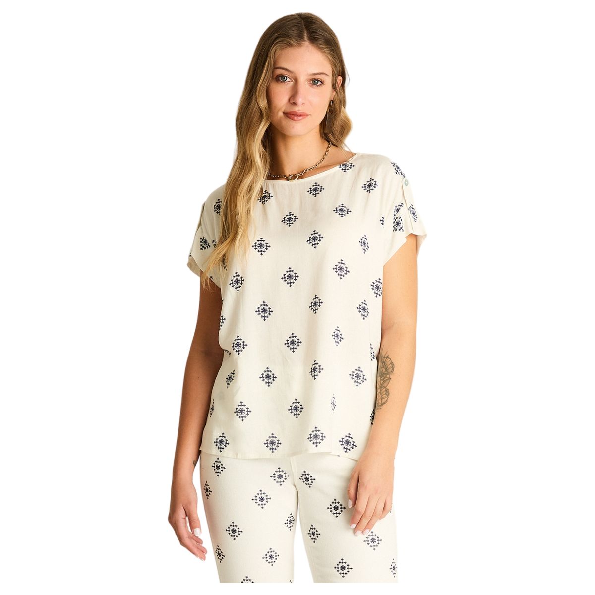 LORENZO DI PONTTI - Blusa Blanco Manga Corta Elasticidad Media Sin Forro Calce Normal