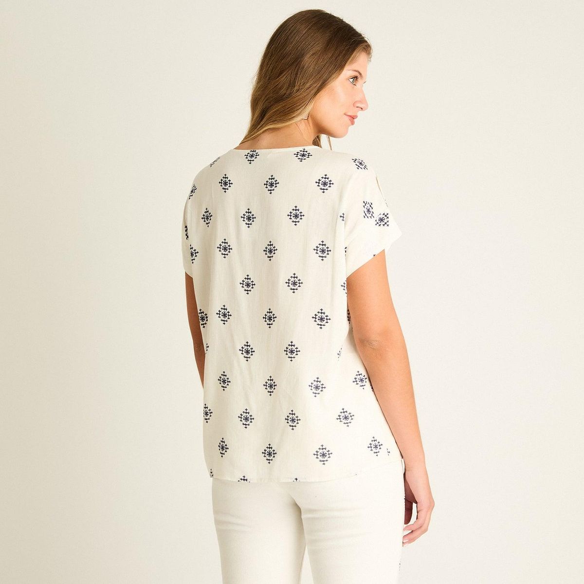LORENZO DI PONTTI - Blusa Blanco Manga Corta Elasticidad Media Sin Forro Calce Normal