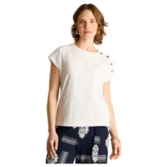 LORENZO DI PONTTI - Polera Blanca con Botones Decorativos en Hombro