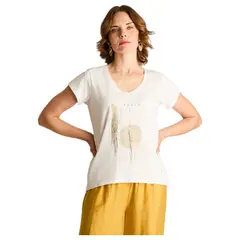 LORENZO DI PONTTI - Polera Blanca con Estampado Frontal y Escote en V