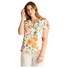 LORENZO DI PONTTI - Blusa Naranjo Floral Manga Corta