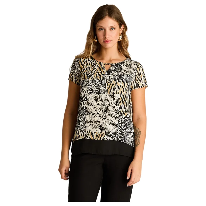 LORENZO DI PONTTI - Blusa Negro Estampado Zigzag