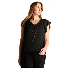 LORENZO DI PONTTI - Blusa Negra Volantes & Collar