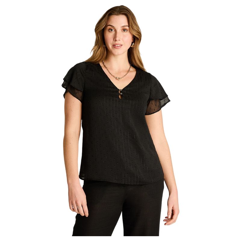 LORENZO DI PONTTI - Blusa Negro Manga Corta con Forro