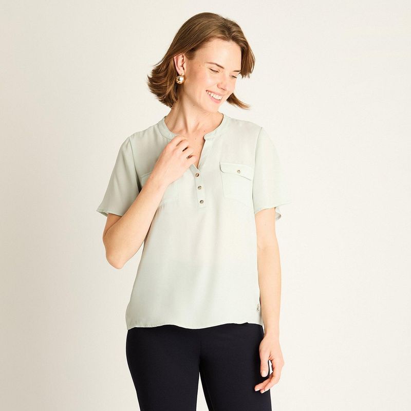 LORENZO DI PONTTI - Blusa Menta con Bolsillos Frontales