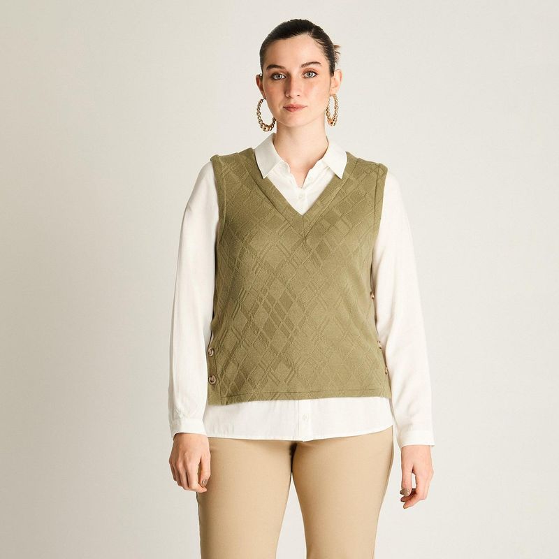 LORENZO DI PONTTI - Polera Verde Estilo Doble Pieza