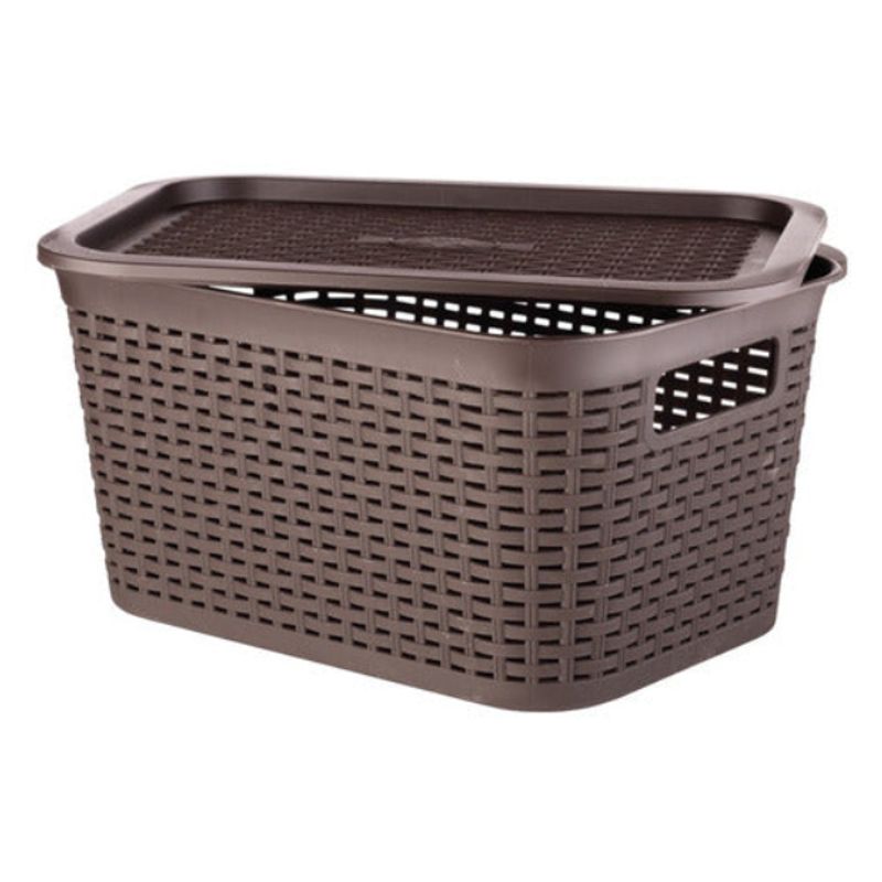 REYPLAST - Caja Organizadora Ratán 6 Lt. / Pack 3 Color Marrón Oscuro