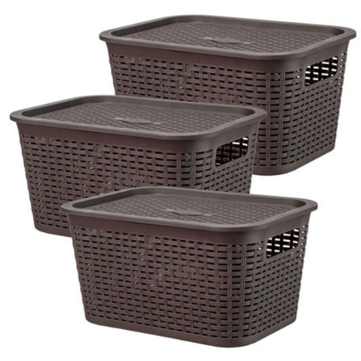 REYPLAST - Caja Organizadora Ratán 6 Lt. / Pack 3 Color Marrón Oscuro