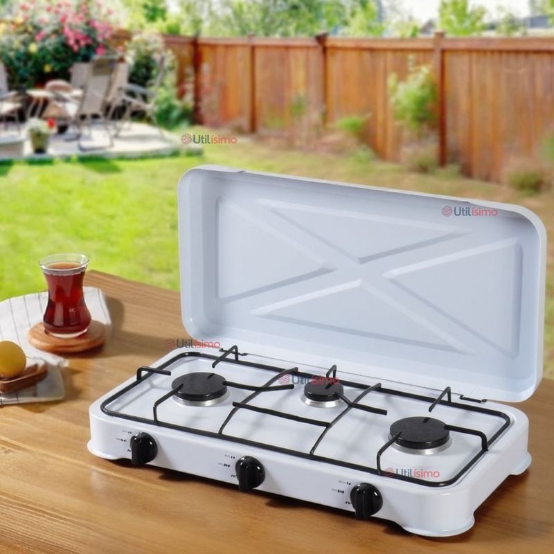 LINE - Cocina Encimera a Gas Licuado 3 Platos Cocinilla Blanco