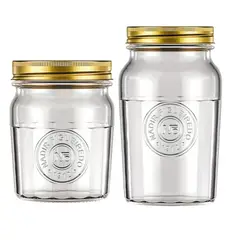 NADIR - Set 2 Frascos Americano Vintage Vidrio 500mL + 1L Tapa Dorada
