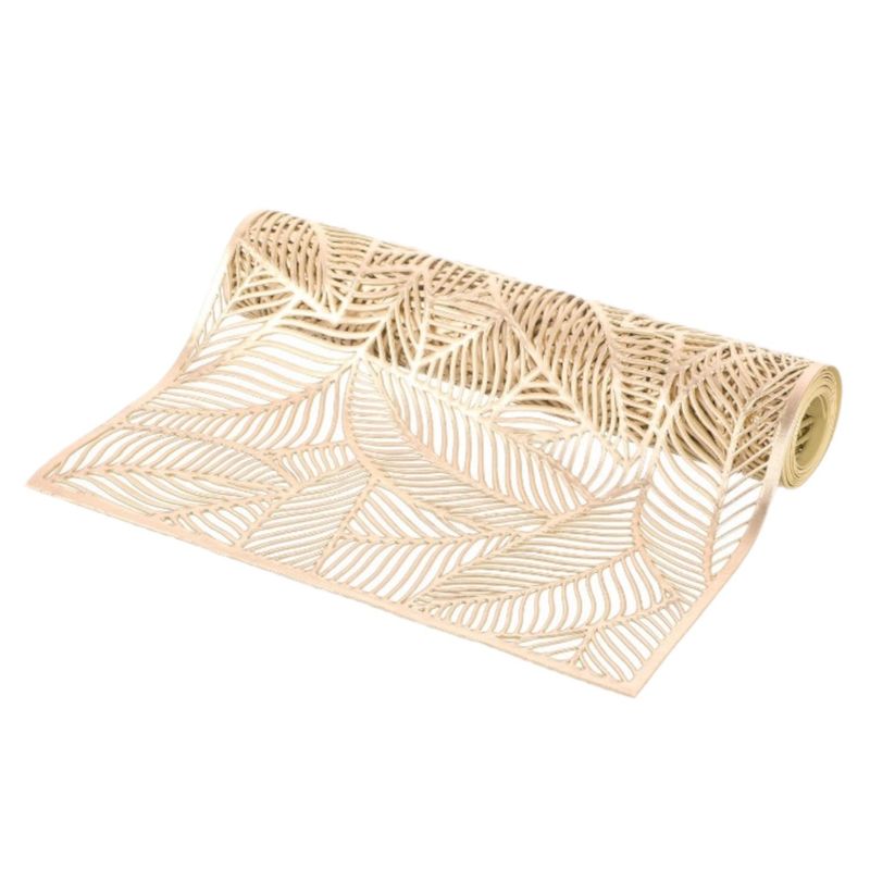 HOMEY - Camino de mesa PVC Diseño de hojas Dorado