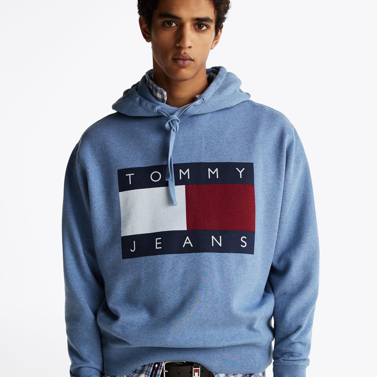 TOMMY HILFIGER - Polerón Hoodie Relaxed Mélange Logo Celeste Tommy Jeans