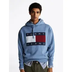 TOMMY HILFIGER - Polerón Hoodie Relaxed Mélange Logo Celeste Tommy Jeans