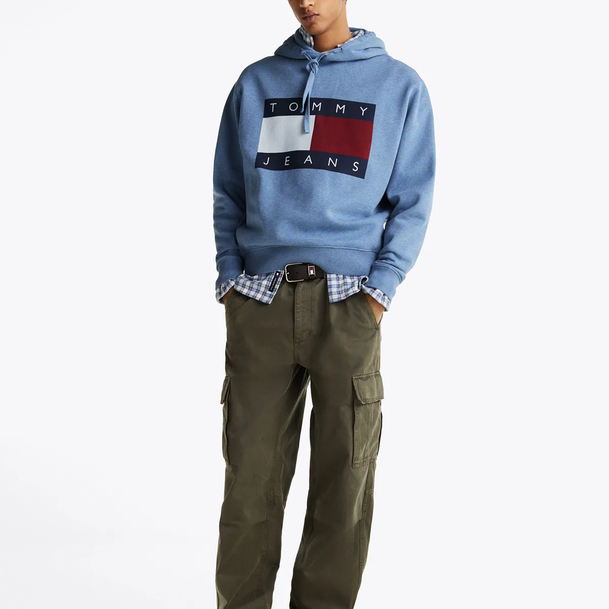 TOMMY HILFIGER - Polerón Hoodie Relaxed Mélange Logo Celeste Tommy Jeans