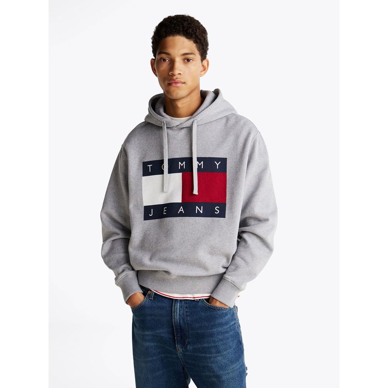 TOMMY HILFIGER - Polerón Hoodie Relaxed Mélange Logo Gris Tommy Jeans