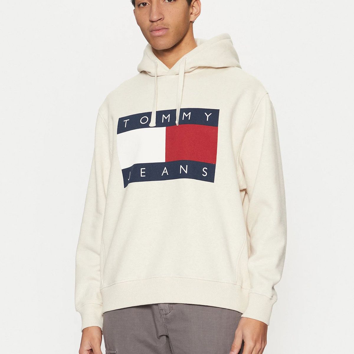 TOMMY HILFIGER - Polerón Hoodie Relaxed Mélange Logo Beige Tommy Jeans