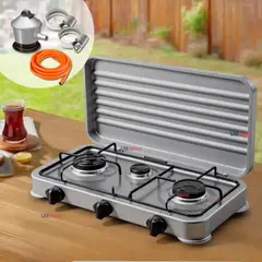 LINE - Cocina Encimera A Gas Licuado 3 Platos + Kit De Instalación Cocinilla Gris