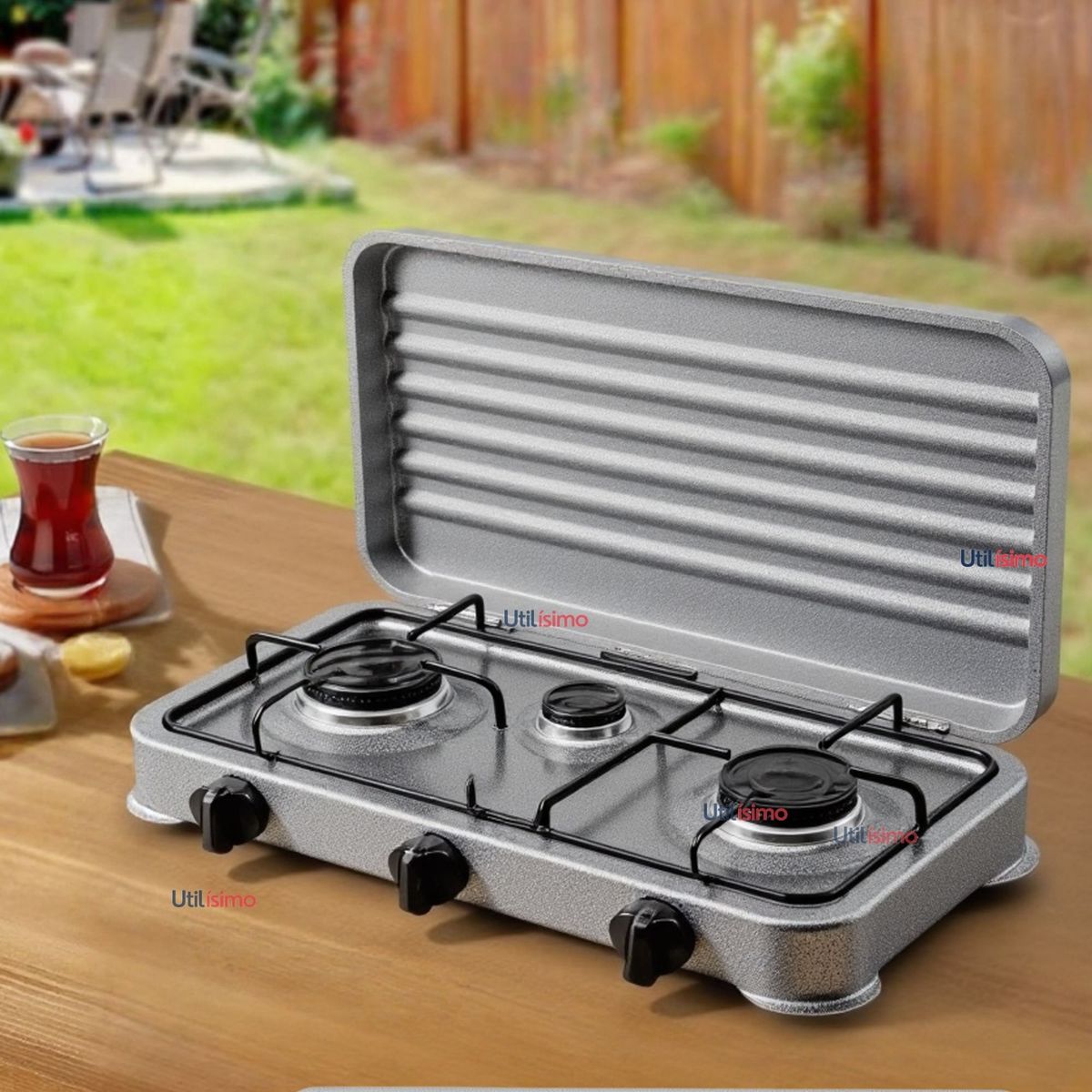 LINE - Cocina Encimera A Gas Licuado 3 Platos Cocinilla Gris