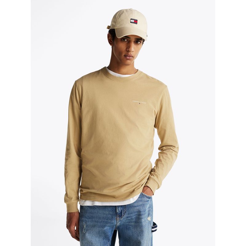 TOMMY HILFIGER - Polera Linear Logo Slim Fit Beige Tommy Jeans