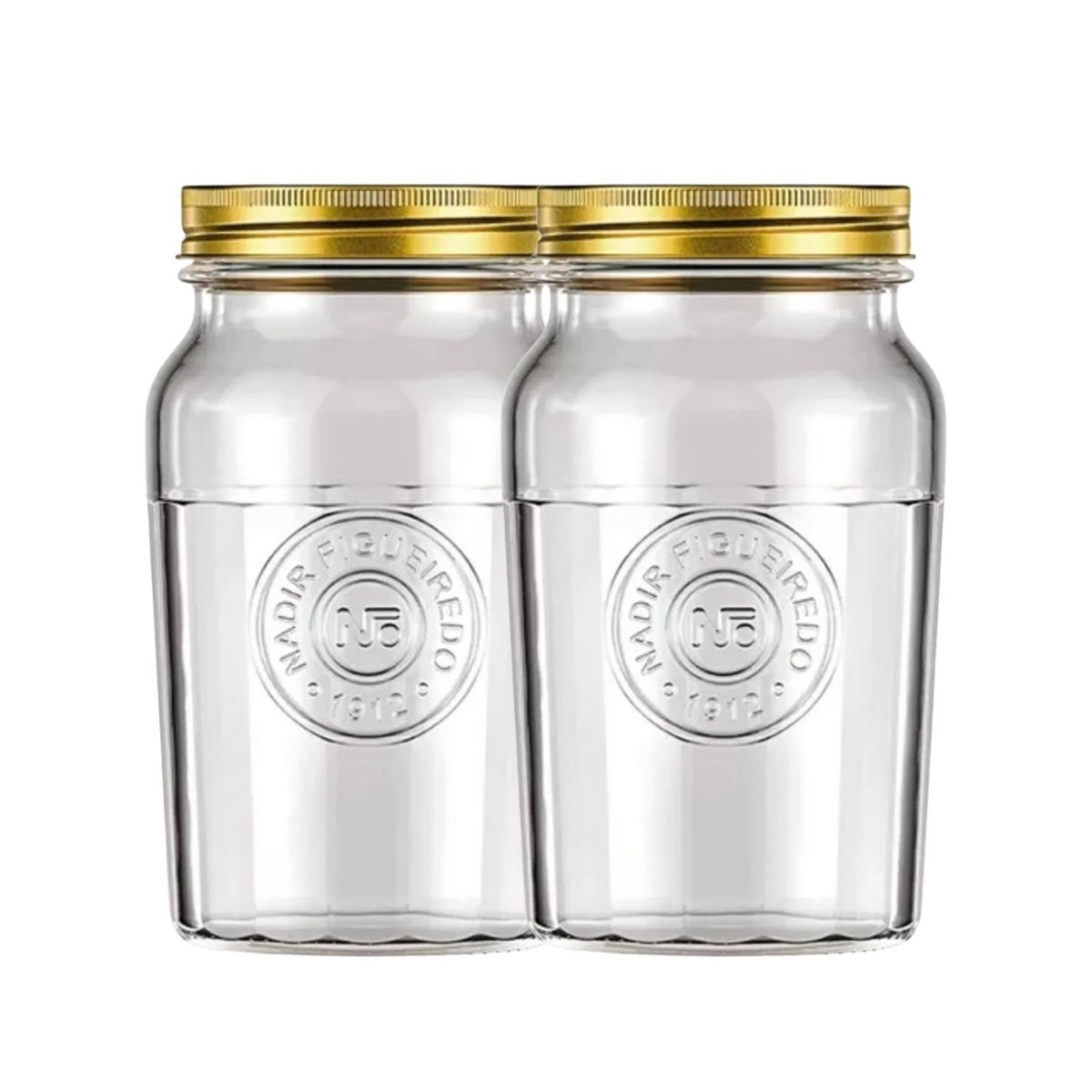 NADIR - Set 2 Frascos Americano Vintage Vidrio 1000ml Tapa Dorada