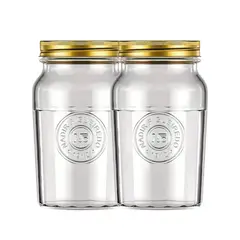 NADIR - Set 2 Frascos Americano Vintage Vidrio 1000ml Tapa Dorada