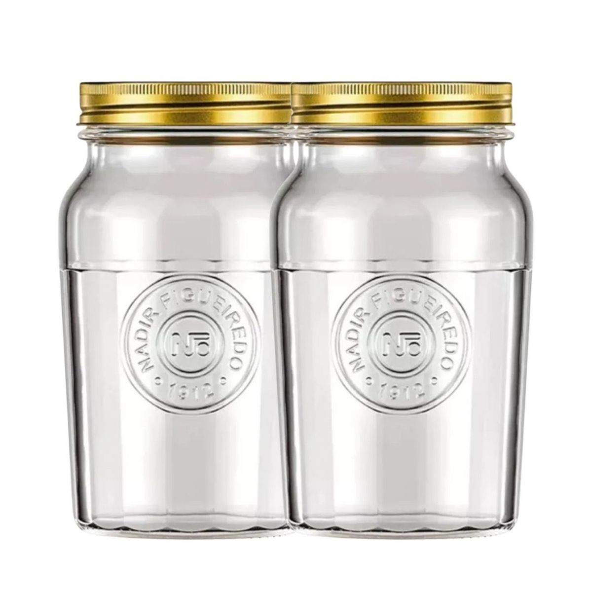 NADIR - Set 2 Frascos Americano Vintage Vidrio 1500ml Tapa Dorada