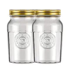 NADIR - Set 2 Frascos Americano Vintage Vidrio 1500ml Tapa Dorada