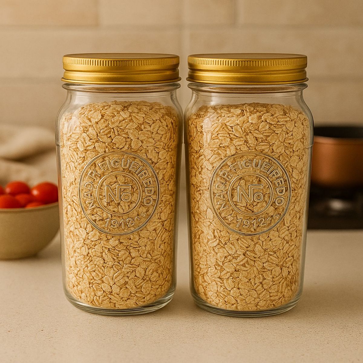 NADIR - Set 2 Frascos Americano Vintage Vidrio 1500ml Tapa Dorada
