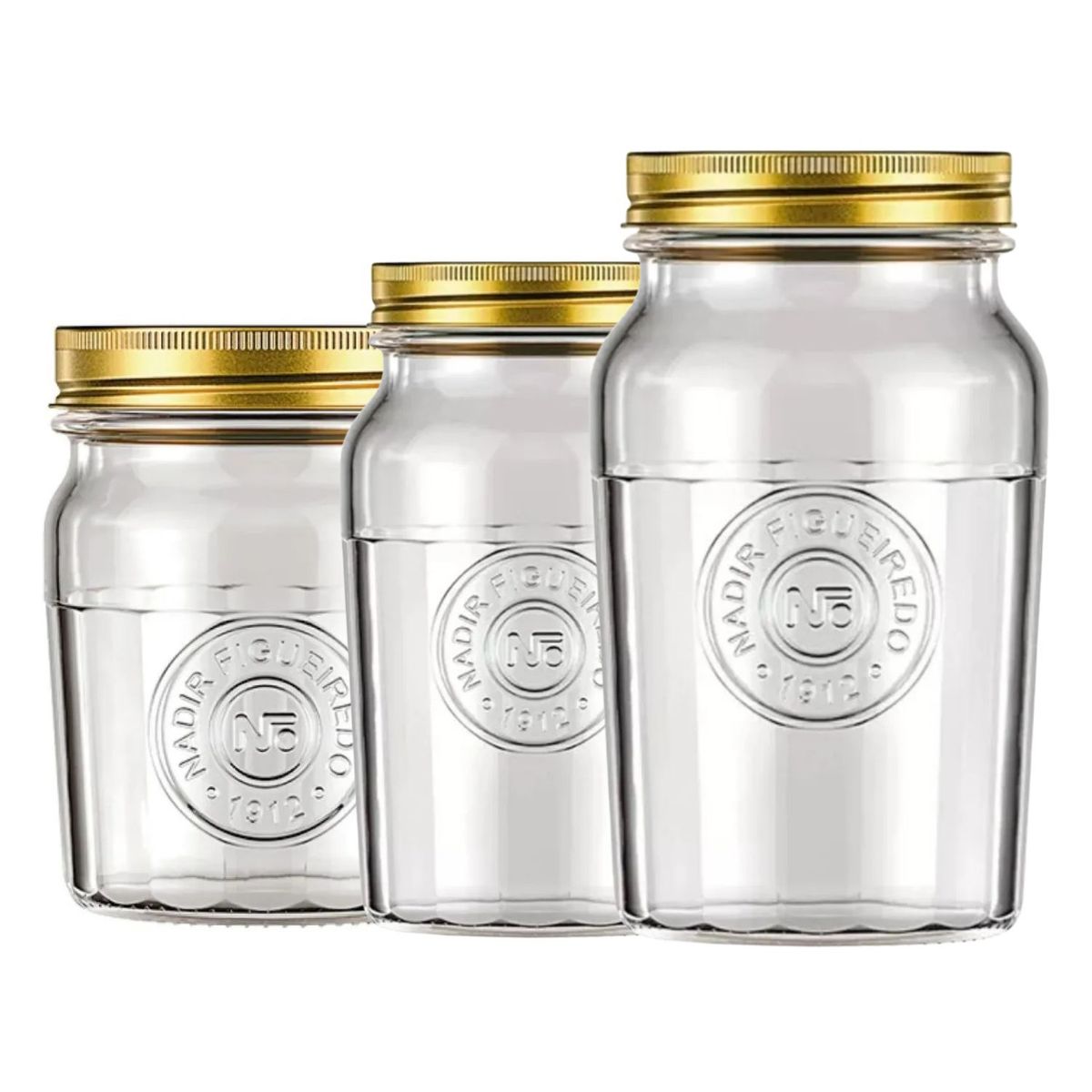 NADIR - Set 3 Frascos Americano Vintage Nadir Vidrio Tapa Dorada