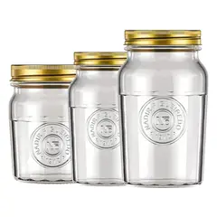 NADIR - Set 3 Frascos Americano Vintage Vidrio Tapa Dorada