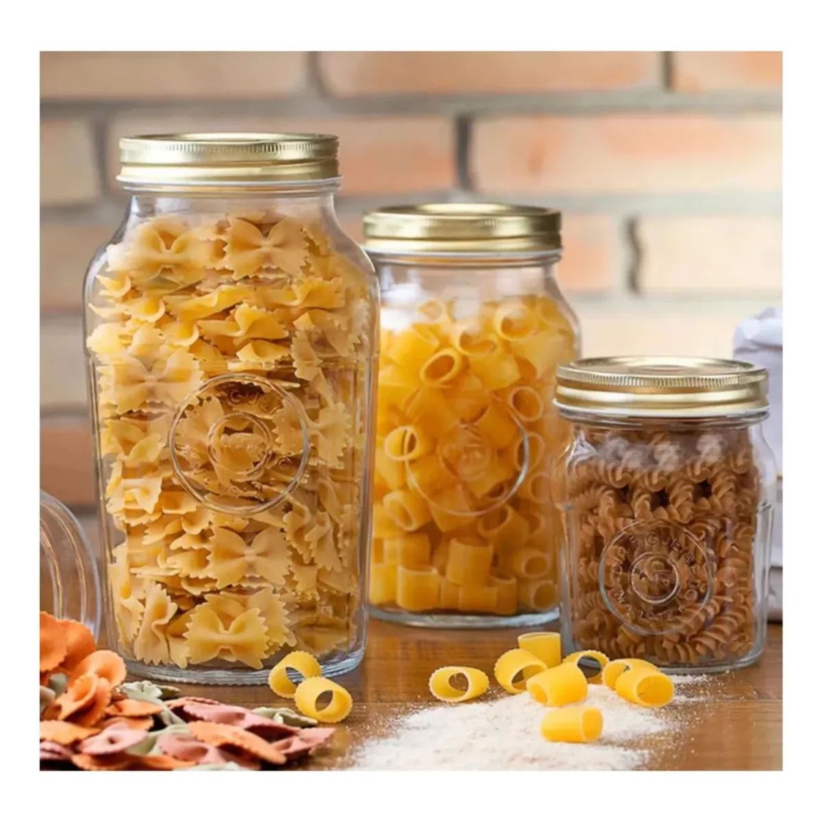 NADIR - Set 3 Frascos Americano Vintage Nadir Vidrio Tapa Dorada