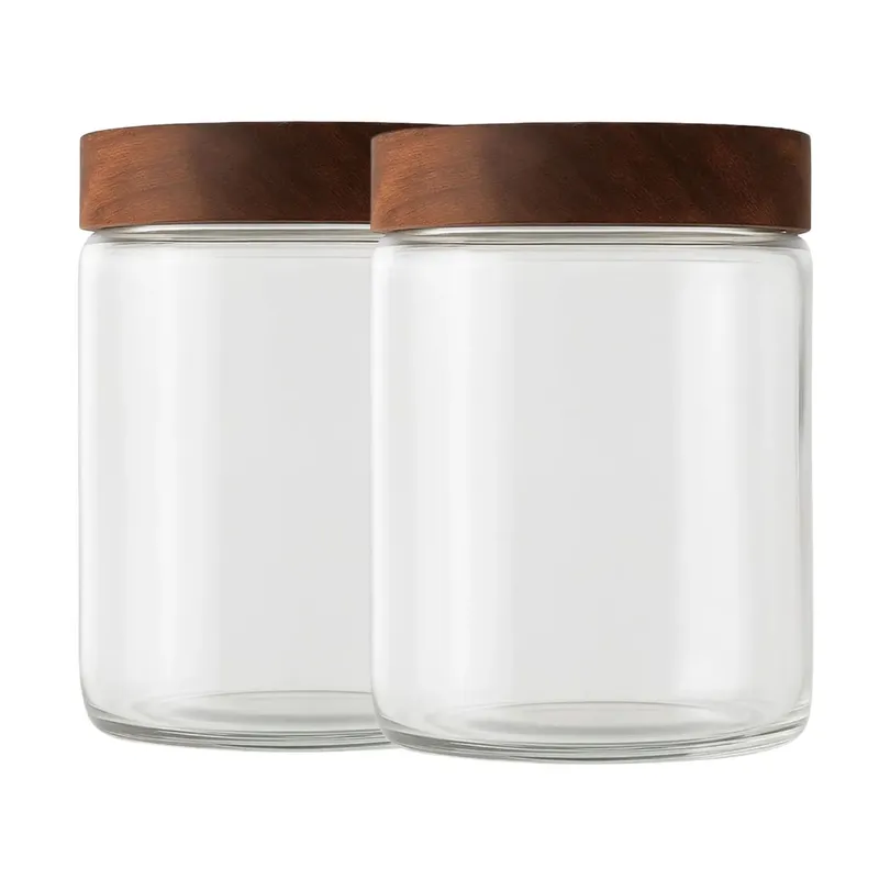 ALLEGRA - Set 2 Frascos Vidrio Con Tapa De Madera De 750ml Allegra