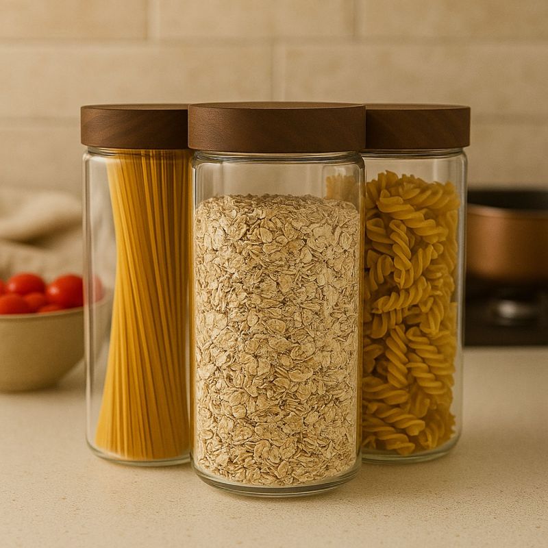 ALLEGRA - Set 3 Frascos Vidrio Con Tapa De Madera De 1000ml Allegra