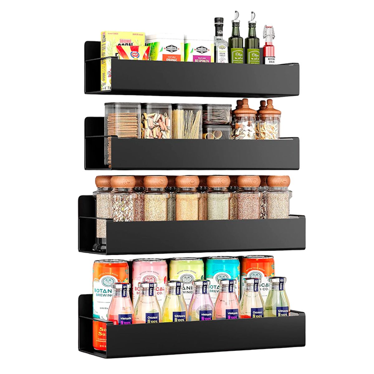 WAKESHOME - Estante Magnético 4pcs Metal Especias Refrigerador Lavadora Negro