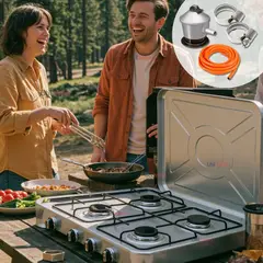 LINE - Cocina Encimera a Gas Licuado 4 Platos + KIT de Instalación Cocinilla Gris