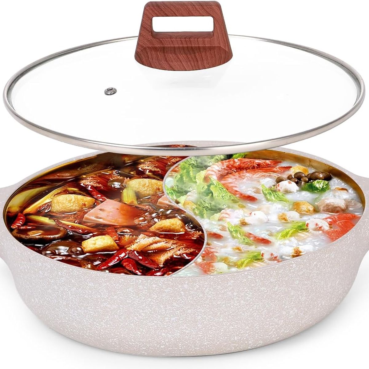 WAKESHOME - Olla Antiadherente Con Division Caserola 2 En 1 Sarten 30cm