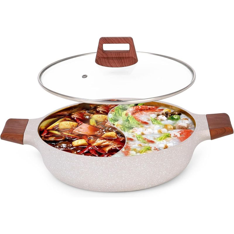 WAKESHOME - Olla Antiadherente Con Division Caserola 2 En 1 Sarten 30cm
