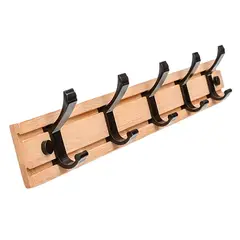 WAKESHOME - Perchero de Bambú 5 Colgadores Ganchos Móviles de Aluminio