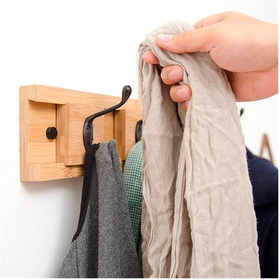 Imagen 2 del producto Perchero de Bambú 5 Colgadores Ganchos Móviles de Aluminio