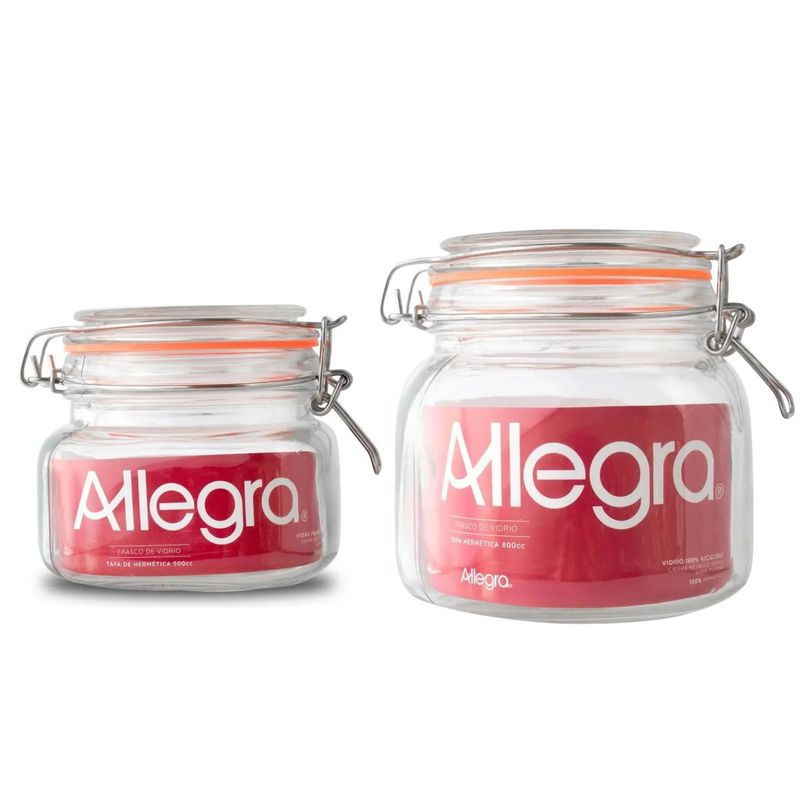 ALLEGRA - Set 2 Frascos Con Tapa Hermetica 500mL + 800mL Allegra